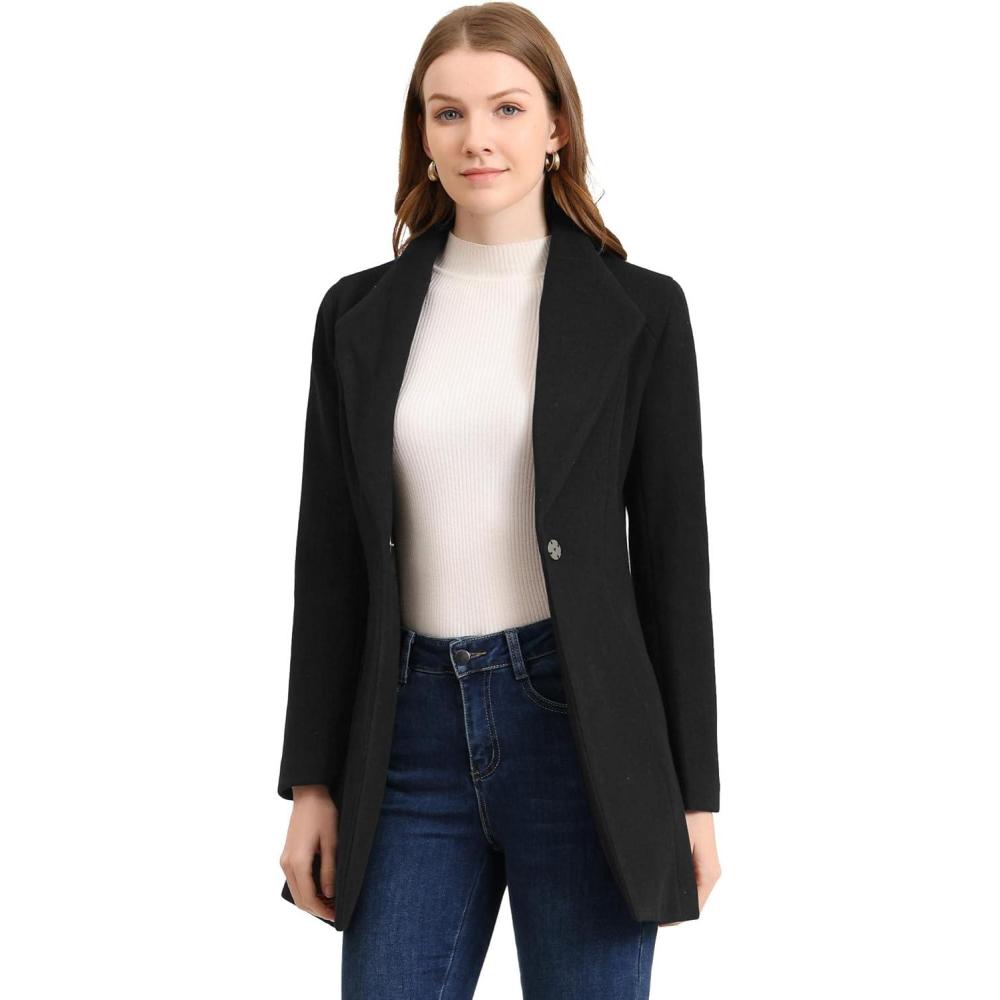 imageAllegra K Womens Lapel Collar Buttoned Outwear Elegant Work Notch Trench Winter CoatsBlack