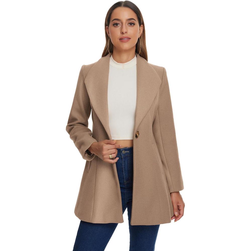 imageAllegra K Womens Lapel Collar Buttoned Outwear Elegant Work Notch Trench Winter CoatsDark Beige