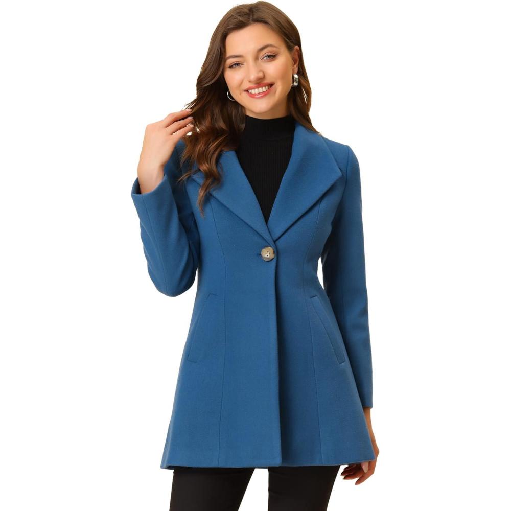 imageAllegra K Womens Lapel Collar Buttoned Outwear Elegant Work Notch Trench Winter CoatsGrey Blue