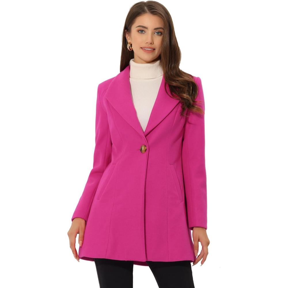 imageAllegra K Womens Lapel Collar Buttoned Outwear Elegant Work Notch Trench Winter CoatsHot Pink