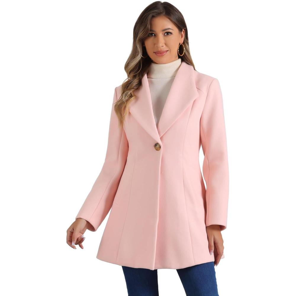 imageAllegra K Womens Lapel Collar Buttoned Outwear Elegant Work Notch Trench Winter CoatsPink