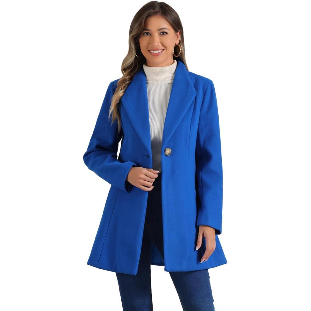 imageAllegra K Womens Lapel Collar Buttoned Outwear Elegant Work Notch Trench Winter CoatsRoyal Blue