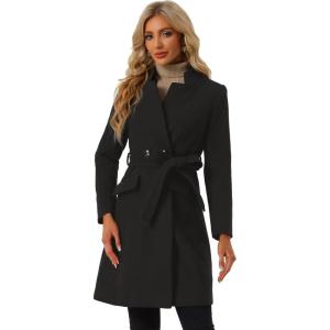 imageAllegra K Winter Belted Coat for Womens Stand Collar Buttoned Outwear MidLong Work OvercoatBlack