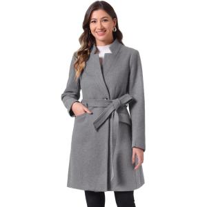 imageAllegra K Winter Belted Coat for Womens Stand Collar Buttoned Outwear MidLong Work OvercoatGrey