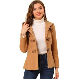 imageAllegra K Womens Casual Winter Outwear Hooded Button Peacoat Toggle Duffle CoatBrown