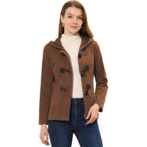 imageAllegra K Womens Casual Winter Outwear Hooded Button Peacoat Toggle Duffle CoatDark Brown