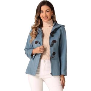 imageAllegra K Womens Casual Winter Outwear Hooded Button Peacoat Toggle Duffle CoatGray Blue