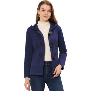 imageAllegra K Womens Casual Winter Outwear Hooded Button Peacoat Toggle Duffle CoatNavy Blue