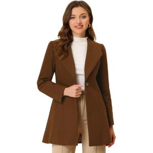 imageAllegra K Womens Lapel Collar Buttoned Outwear Elegant Work Notch Trench Winter CoatsBrown