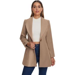 imageAllegra K Womens Lapel Collar Buttoned Outwear Elegant Work Notch Trench Winter CoatsDark Beige