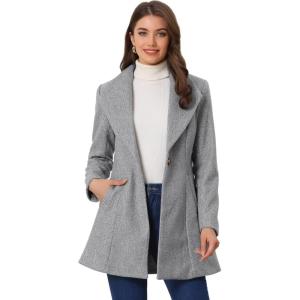 imageAllegra K Womens Lapel Collar Buttoned Outwear Elegant Work Notch Trench Winter CoatsGrey