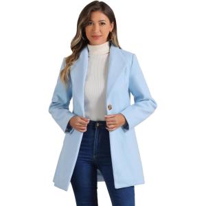 imageAllegra K Womens Lapel Collar Buttoned Outwear Elegant Work Notch Trench Winter CoatsLight Blue