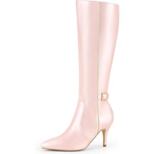 imageAllegra K Womens Pointy Toe Buckle Stiletto Heel Knee High BootsBling Pink