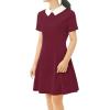 imageAllegra K Womens Short Sleeve Peter Pan Collar Cute Dress Casual Flare Skater Mini Dress Maid CostumeBurgundy