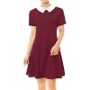 imageAllegra K Womens Short Sleeve Peter Pan Collar Cute Dress Casual Flare Skater Mini Dress Maid CostumeBurgundy