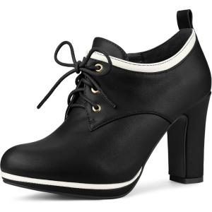 imageAllegra K Womens Platform Lace Up Chunky Heels Ankle BootsBlack