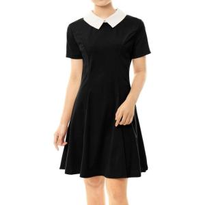 imageAllegra K Womens Short Sleeve Peter Pan Collar Cute Dress Casual Flare Skater Mini Dress Maid CostumeBlack