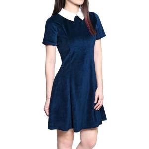 imageAllegra K Womens Short Sleeve Peter Pan Collar Cute Dress Casual Flare Skater Mini Dress Maid CostumeBlue