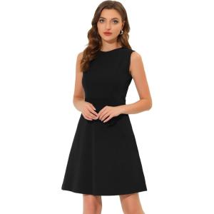 imageAllegra K Womens Work Dress Round Neck Solid Color Sleeveless ALine Casual Office DressesBlack