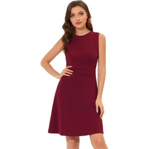 imageAllegra K Womens Work Dress Round Neck Solid Color Sleeveless ALine Casual Office DressesBurgundy