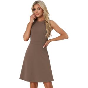 imageAllegra K Womens Work Dress Round Neck Solid Color Sleeveless ALine Casual Office DressesCoffee