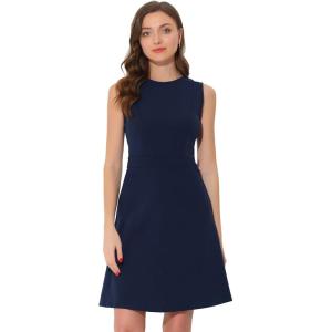 imageAllegra K Womens Work Dress Round Neck Solid Color Sleeveless ALine Casual Office DressesDark Blue