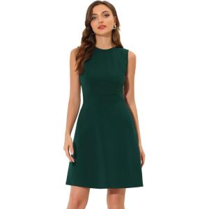 imageAllegra K Womens Work Dress Round Neck Solid Color Sleeveless ALine Casual Office DressesDark Green
