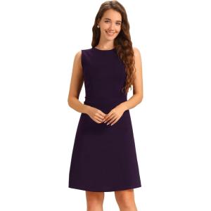 imageAllegra K Womens Work Dress Round Neck Solid Color Sleeveless ALine Casual Office DressesDark Purple