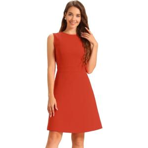 imageAllegra K Womens Work Dress Round Neck Solid Color Sleeveless ALine Casual Office DressesOrange Red