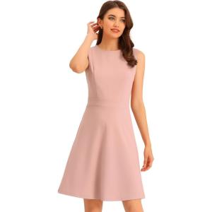 imageAllegra K Womens Work Dress Round Neck Solid Color Sleeveless ALine Casual Office DressesPink