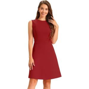 imageAllegra K Womens Work Dress Round Neck Solid Color Sleeveless ALine Casual Office DressesRed