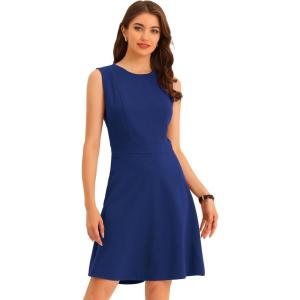 imageAllegra K Womens Work Dress Round Neck Solid Color Sleeveless ALine Casual Office DressesRoyal Blue