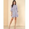 imageAllegra K Womens Floral 34 Bell Sleeve Smocked Belted Flare Ruffle Dress