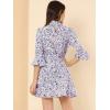 imageAllegra K Womens Floral 34 Bell Sleeve Smocked Belted Flare Ruffle Dress