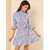 imageAllegra K Womens Floral 34 Bell Sleeve Smocked Belted Flare Ruffle Dress