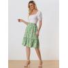 imageAllegra K Womens Knee Length Skirt Floral Elastic Waist Flowy Tiered ALine Ruffle SkirtGreen