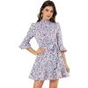 imageAllegra K Womens Floral 34 Bell Sleeve Smocked Belted Flare Ruffle Dress