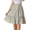 imageAllegra K Womens Knee Length Skirt Floral Elastic Waist Flowy Tiered ALine Ruffle SkirtWhite Yellow