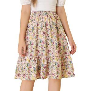 imageAllegra K Womens Knee Length Skirt Floral Elastic Waist Flowy Tiered ALine Ruffle SkirtMulticolor