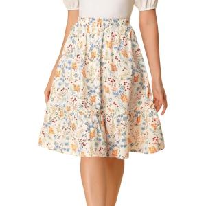 imageAllegra K Womens Knee Length Skirt Floral Elastic Waist Flowy Tiered ALine Ruffle SkirtWhite