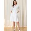 imageAllegra K Womens Casual V Neck Stand Collar Puff Elbow Sleeve Flare Midi Dress with Pockets