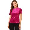 imageAllegra K Womens Christmas Velvet Top Crew Neck Short Sleeve Casual TShirt XSmall Fushcia