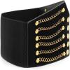 imageuxcell Women Ultra Super Wide Elastic PU High Waist Belt Rivet Chains Cinch Waistband for DressesBlack