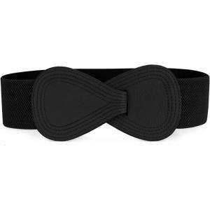imageAllegra K Interlock Buckle 8shaped Faux Leather Elastic Belt Cinch Waistband for LadyBlack