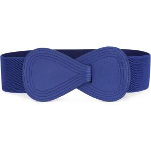 imageAllegra K Interlock Buckle 8shaped Faux Leather Elastic Belt Cinch Waistband for LadyBlue
