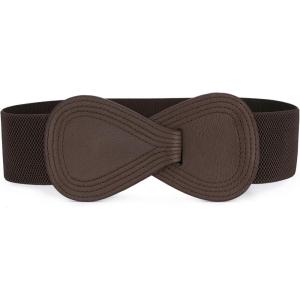 imageAllegra K Interlock Buckle 8shaped Faux Leather Elastic Belt Cinch Waistband for LadyBrown
