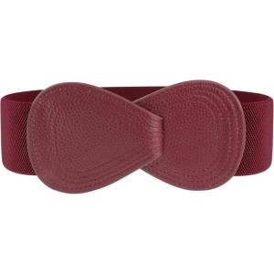 imageAllegra K Interlock Buckle 8shaped Faux Leather Elastic Belt Cinch Waistband for LadyBurgundy