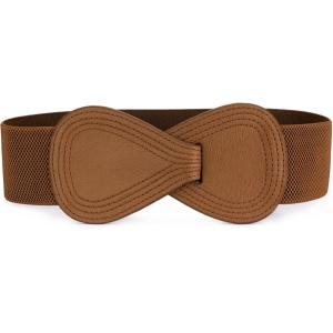 imageAllegra K Interlock Buckle 8shaped Faux Leather Elastic Belt Cinch Waistband for LadyCoffee