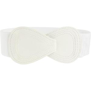 imageAllegra K Interlock Buckle 8shaped Faux Leather Elastic Belt Cinch Waistband for LadyCream