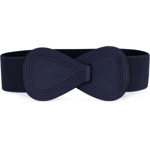 imageAllegra K Interlock Buckle 8shaped Faux Leather Elastic Belt Cinch Waistband for LadyDark Blue